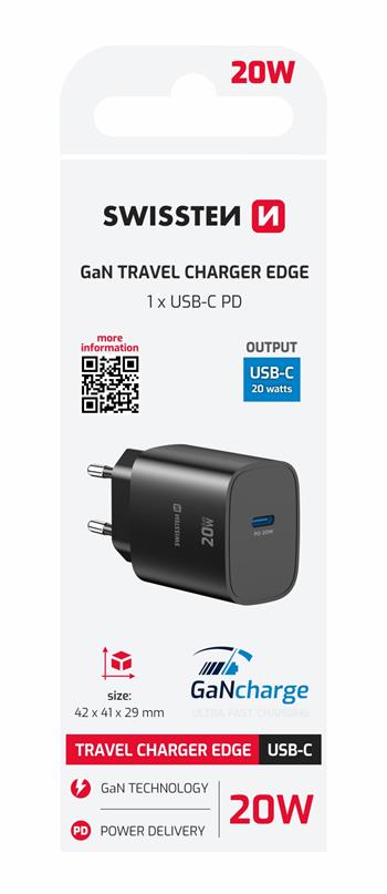 SWISSTEN CARICABATTERIE 20W USB-C POWER DELIVERY GaN QUICK CHARGER 3.0 22071710