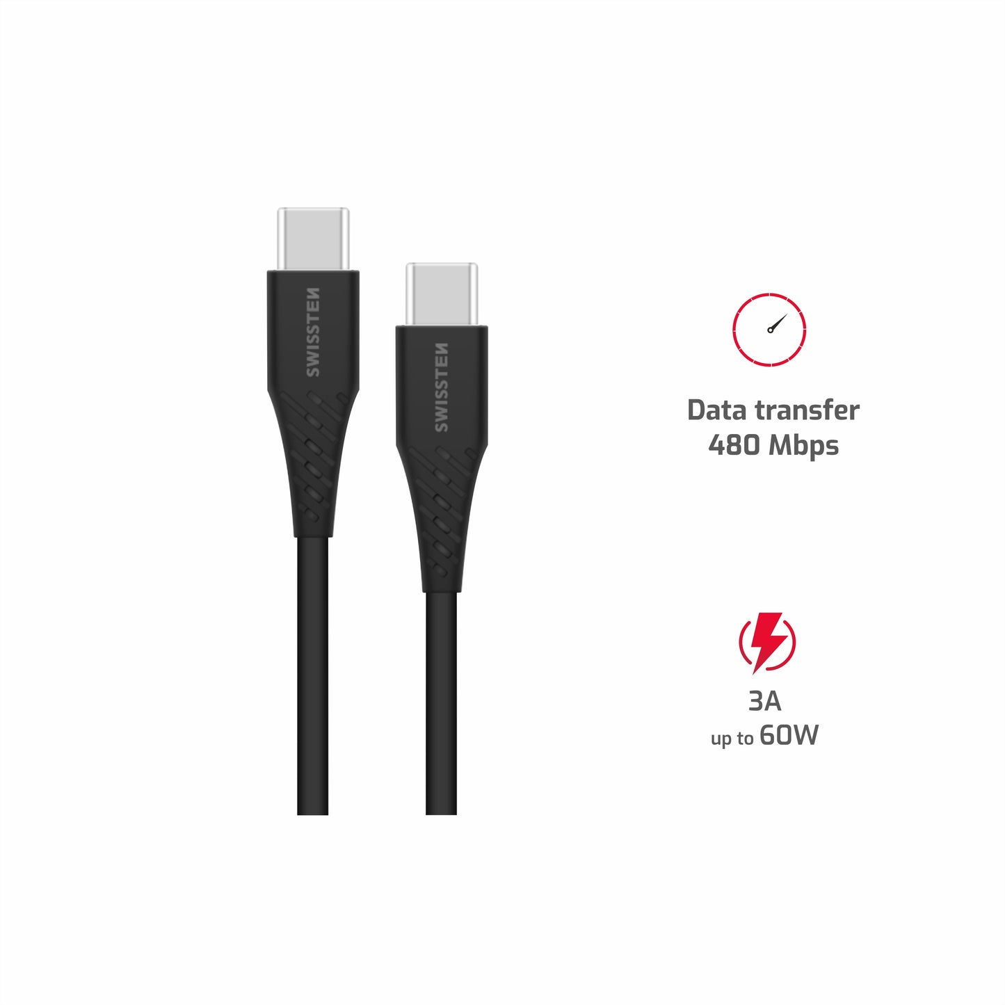 SWISSTEN CAVO DATI GOMMATO USB-C / USB-C NERO DA 1 MT 3A 60W 71506515