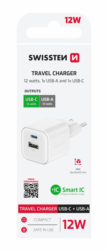 SWISSTEN CARICABATTERIE 12W DUO (USB-A+USB-C) 22071500