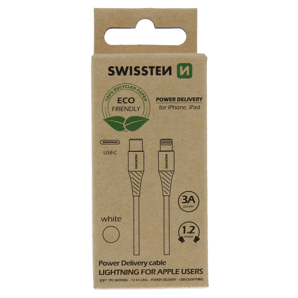SWISSTEN CAVO DATI GOMMATO BIANCO USB-C / LIGHTNING DA 1,2 MT 3A 71505301ECO