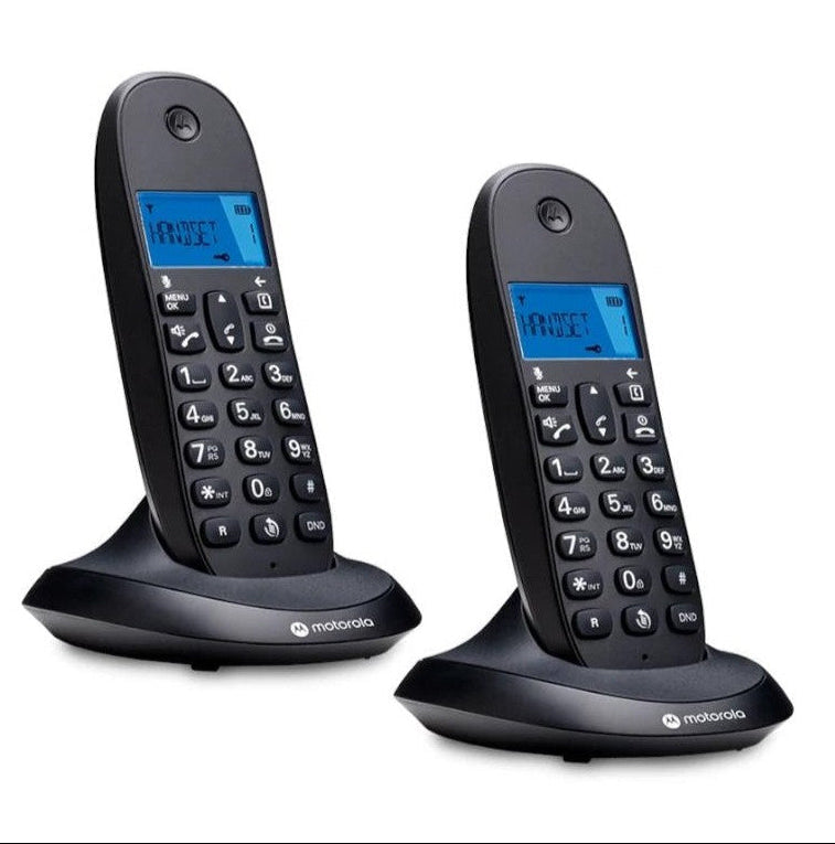 MOTOROLA TELEFONO DUO CORDLESS CON VIVAVOCE DISPLAY ILLUMINATO BLOCCO CHIAMATE C1002CB+ Black