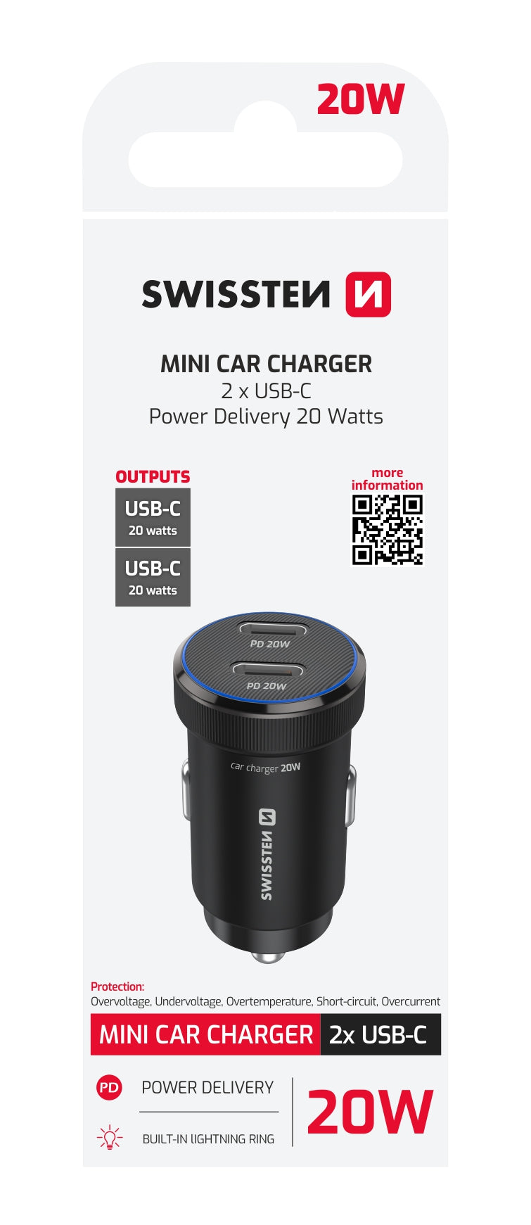 SWISSTEN CAR CHARGER 20W DUO (USB-C+USB-C) 20111904