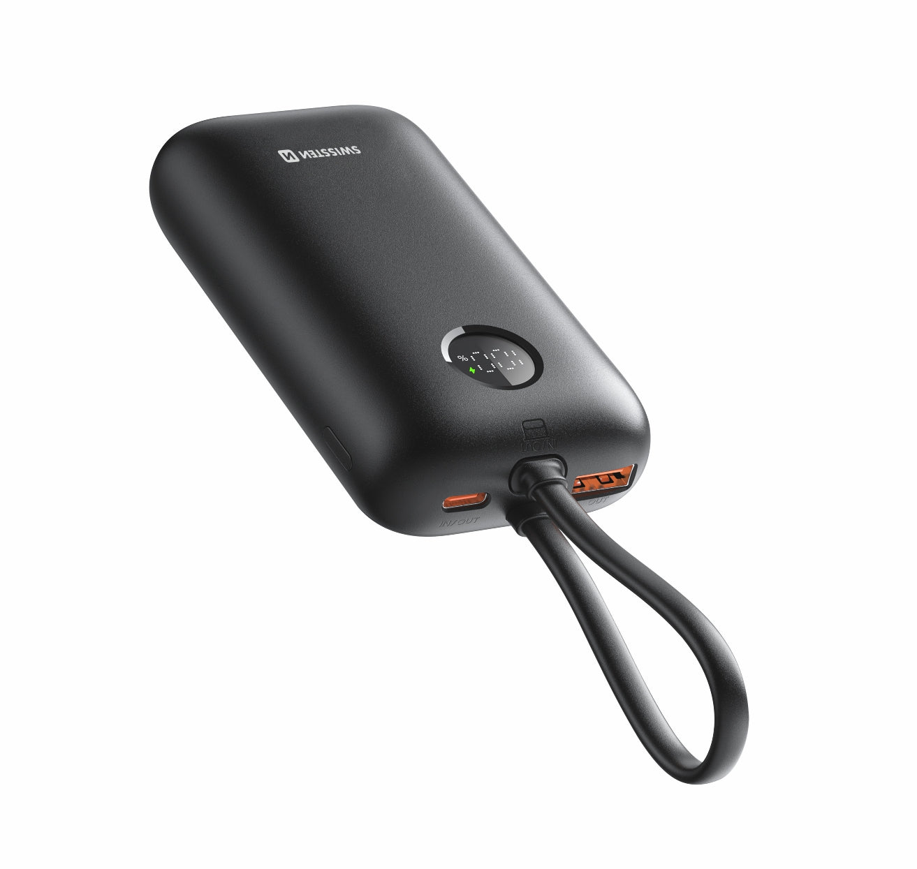 SWISSTEN POWER BANK 10000mAh VOLTBOX CON LED DISPLAY E CAVI INTEGRATI USB-C E LIGHTNING 35W 22013936