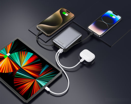 SWISSTEN POWER BANK 20000mAh CON LED DISPLAY E CAVI INTEGRATI USB-C E LIGHTNING 22013945