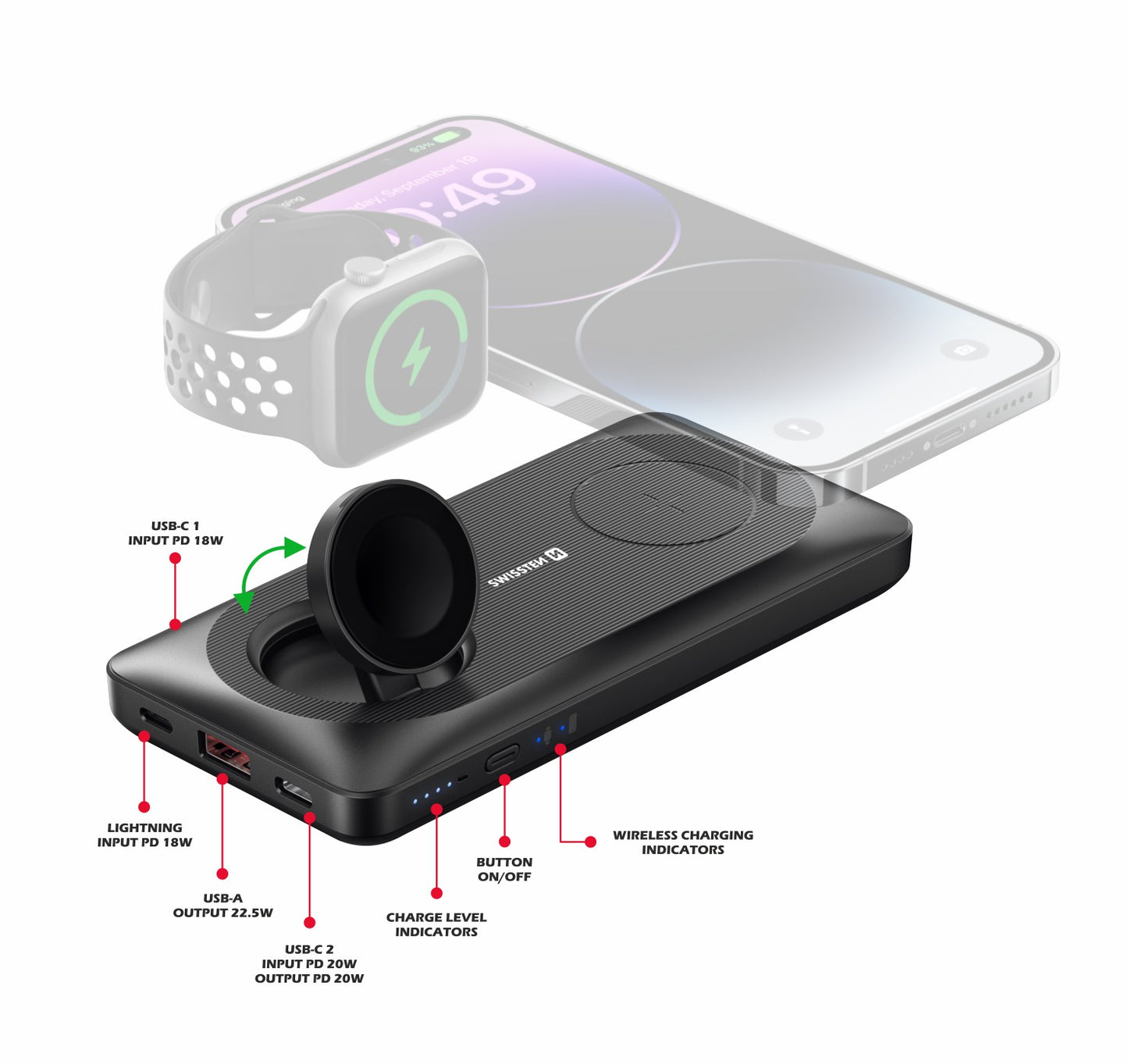 SWISSTEN POWER BANK 10000mAh PER APPLE WATCH MAGSAFE 22,5W 22013973