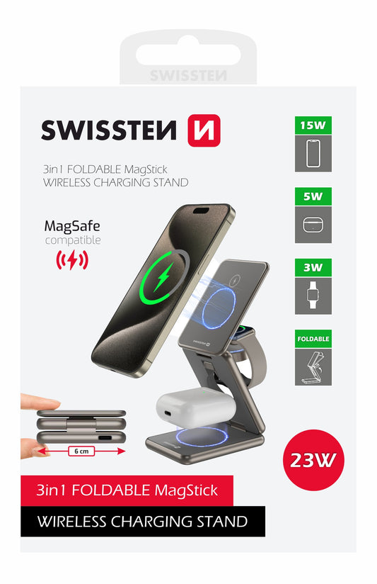 SWISSTEN SUPPORTO DI RICARICA 3 IN 1 DA SCRIVANIA MAGSAFE COMPATIBILE 22055550