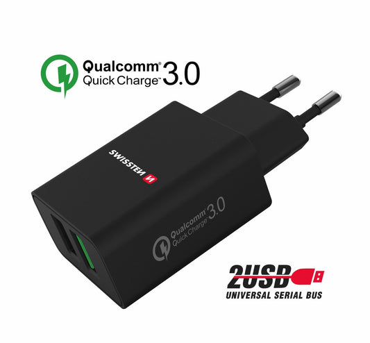 SWISSTEN CARICABATTERIE 23W CON 2 PORTE USB (1 QC 3.0) QUALCOMM QUICK CHARGER 3.0 22060200