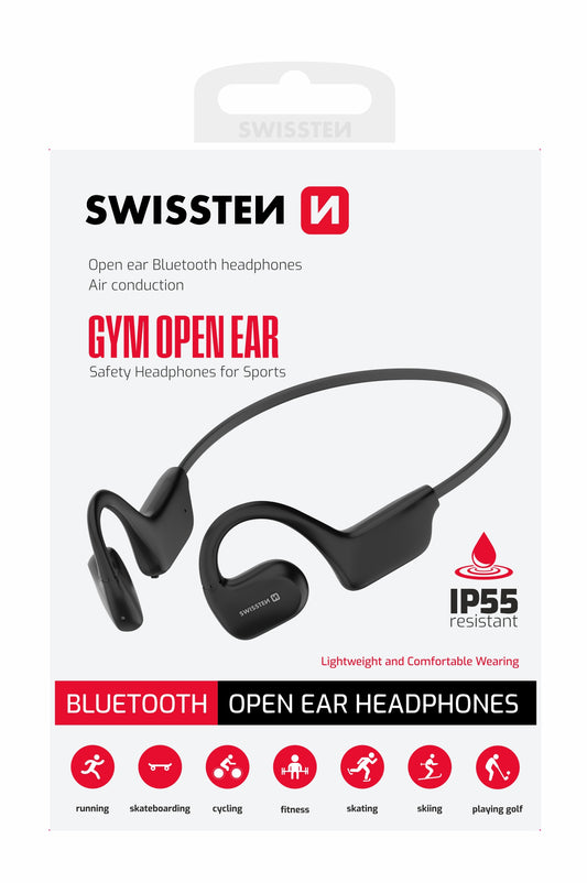 SWISSTEN AURICOLARI BLUETOOTH 5.2 GYM OPEN EAR DOLBY ATMOS 360° CON MICROFONO COLORE NERO 51107091