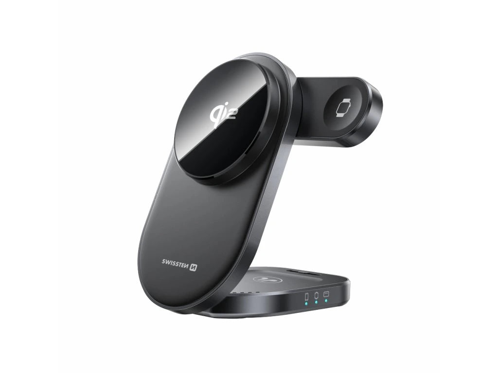 SWISSTEN SUPPORTO DI RICARICA 3 IN 1 DA SCRIVANIA Qi2 MAGSAFE COMPATIBILE PIEGHEVOLE 22055570