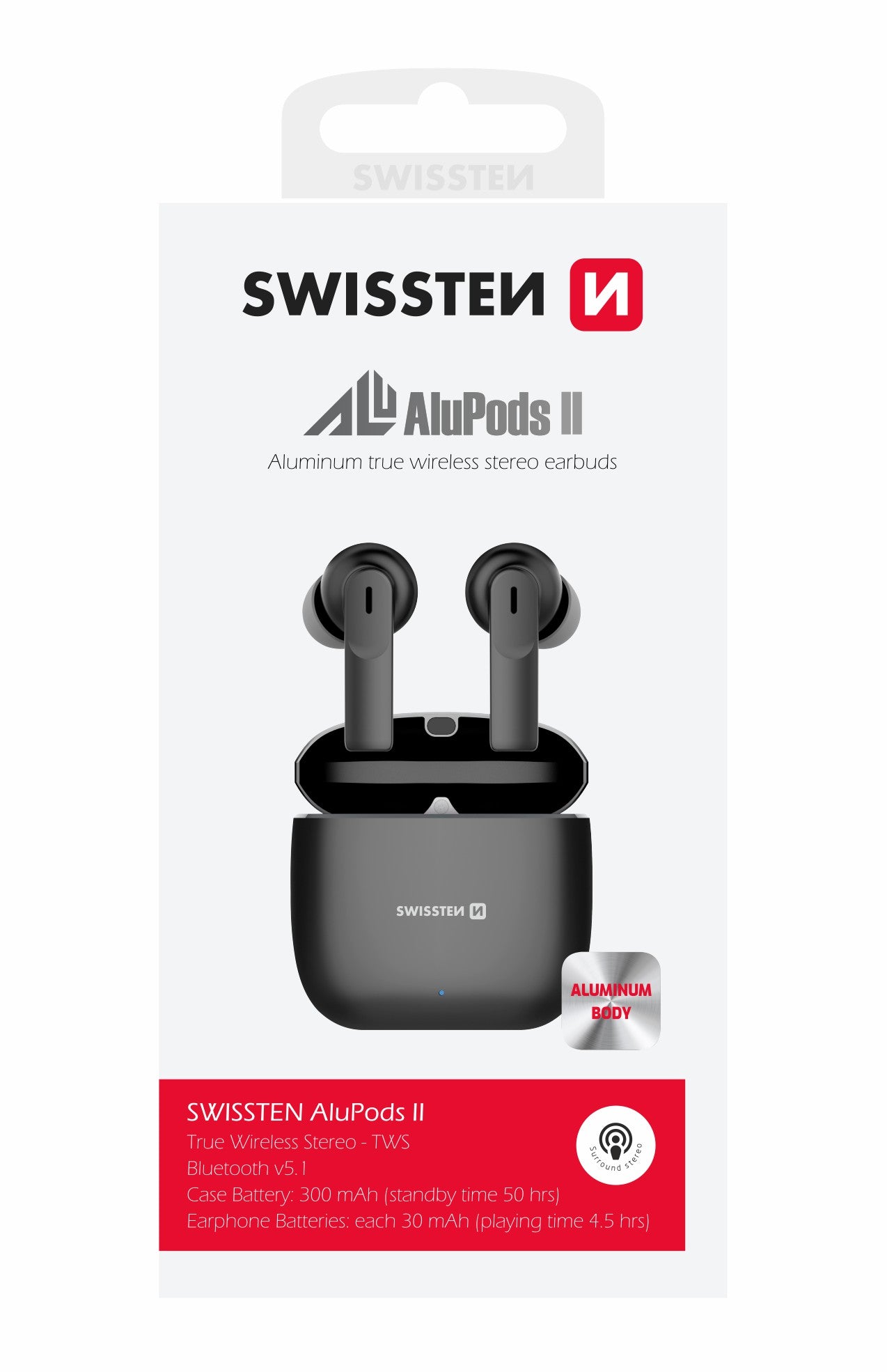 SWISSTEN ALUPODS II TWS BLUETOOTH 5.1 EARPHONES AURICOLARI SENZA FILI STEREO NERI 54300200