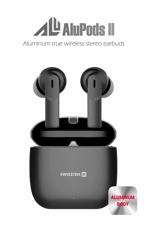 SWISSTEN ALUPODS II TWS BLUETOOTH 5.1 EARPHONES AURICOLARI SENZA FILI STEREO NERI 54300200