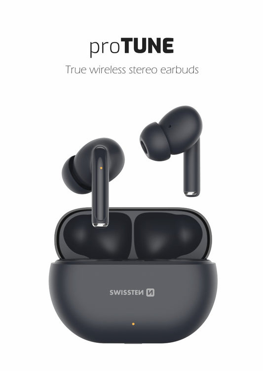 SWISSTEN PRO TUNE TWS BLUETOOTH 5.0 EARPHONES AURICOLARI SENZA FILI STEREO NERI 54400100