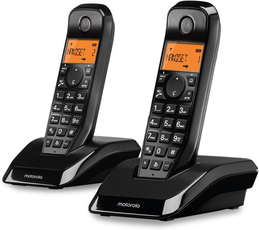 MOTOROLA TELEFONO CORDLESS CON VIVAVOCE BLOCCO CHIAMATE DISPLAY ILLUMINATO S1202 NERO
