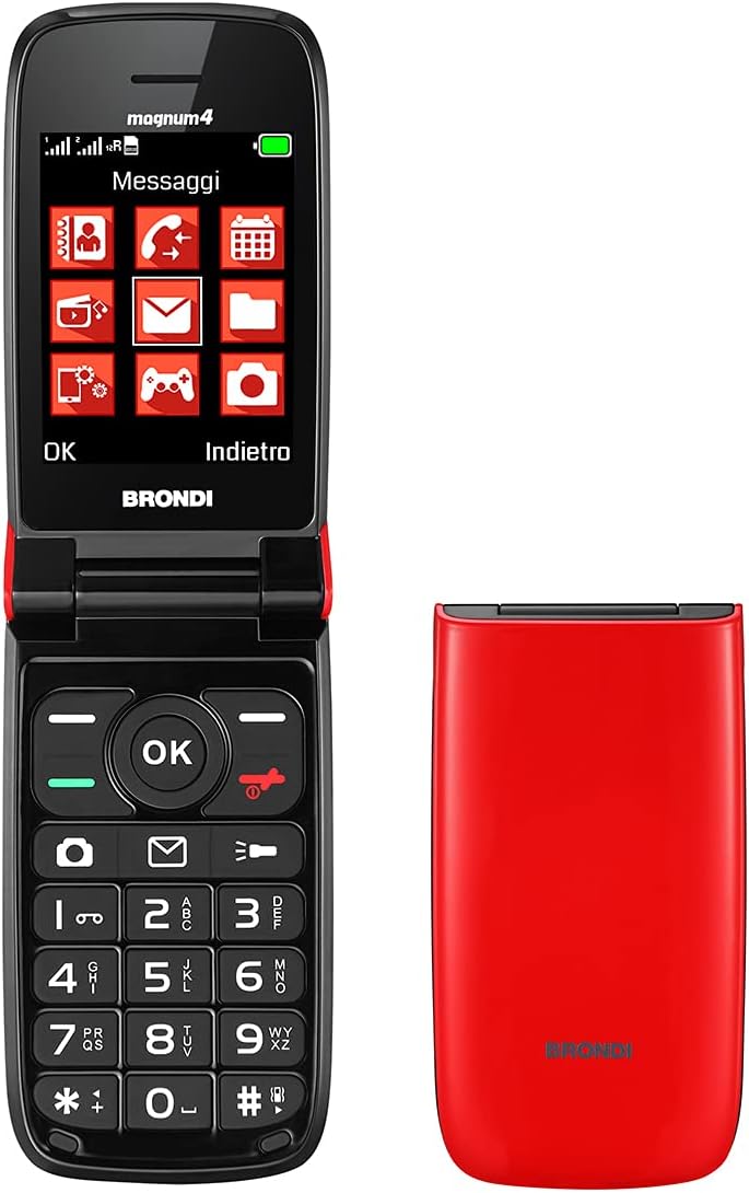 TELEFONO CELLULARE PER ANZIANI FACILE A CONCHIGLIA BRONDI MAGNUM 4 ROSSO
