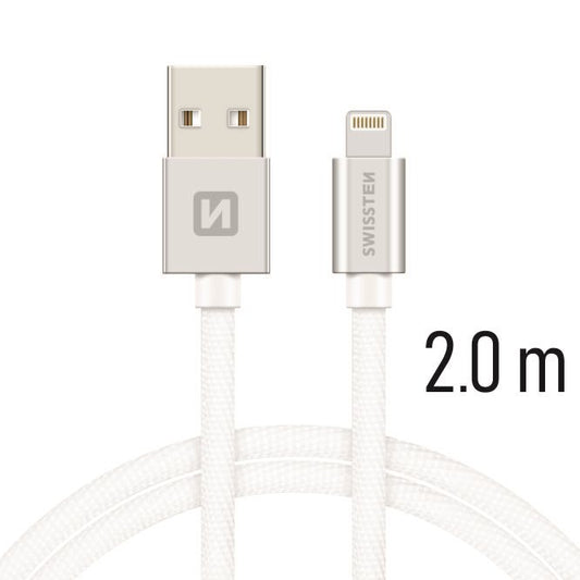 SWISSTEN CAVO DATI TESSILE RINFORZATO SILVER USB-A  / LIGHTNING 2,0 MT 3A 71523303