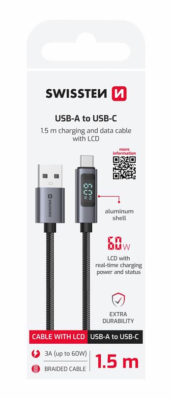 SWISSTEN CAVO DATI LCD USB-A / USB-C DA 1,5MT 3A 60W 71551072