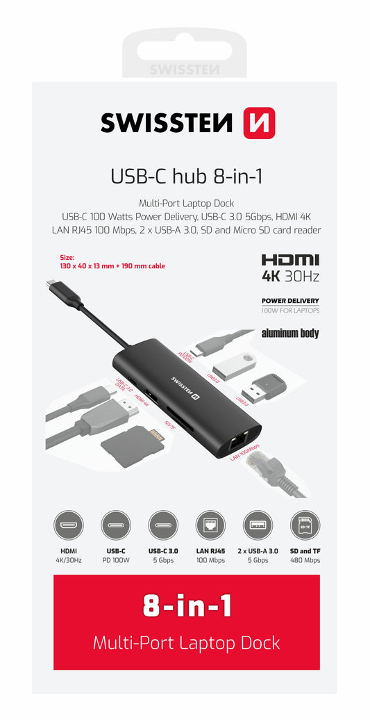 SWISSTEN HUB USB-C 8 IN 1 HDMI 4K 44040203