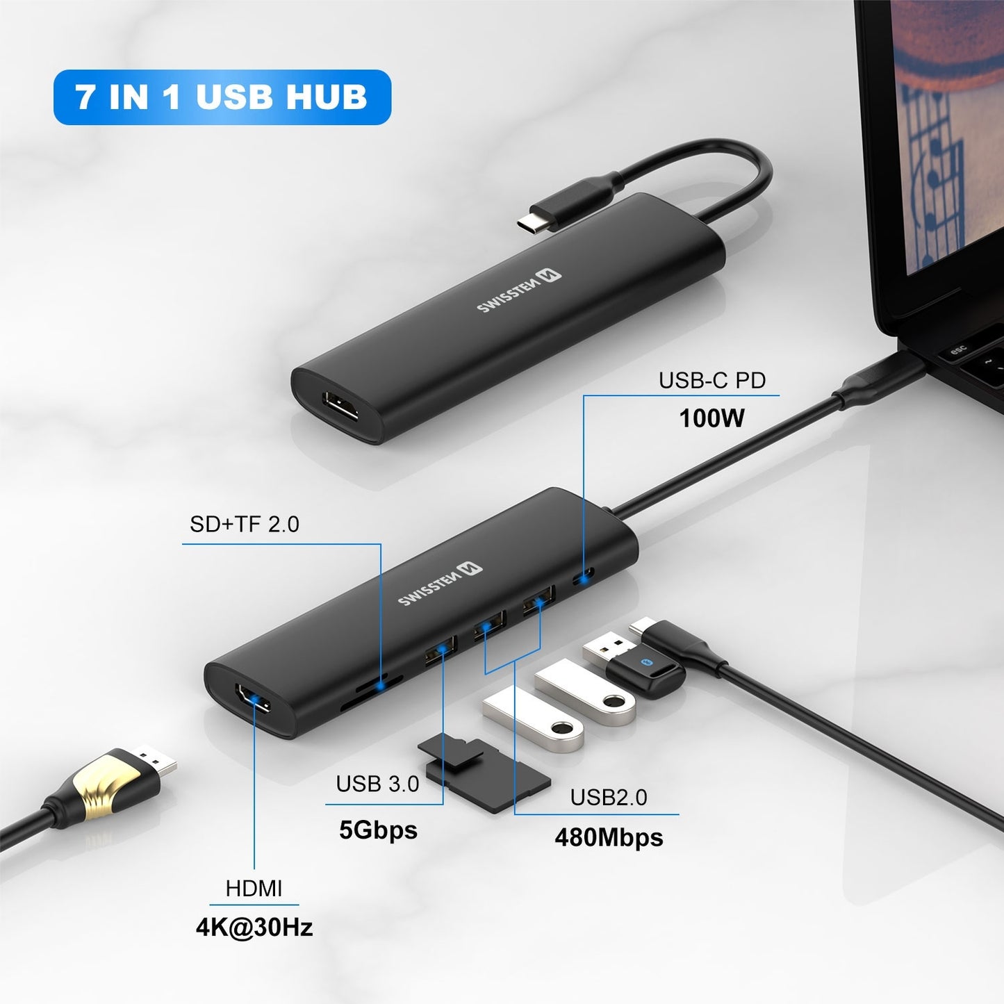 SWISSTEN HUB USB-C 7 IN 1 HDMI 4K 44040202