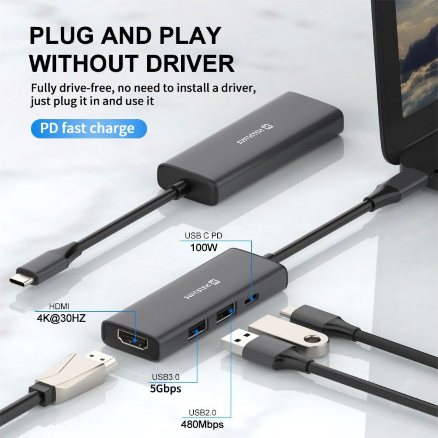 SWISSTEN HUB USB-C 4 IN 1 HDMI 4K 44040201