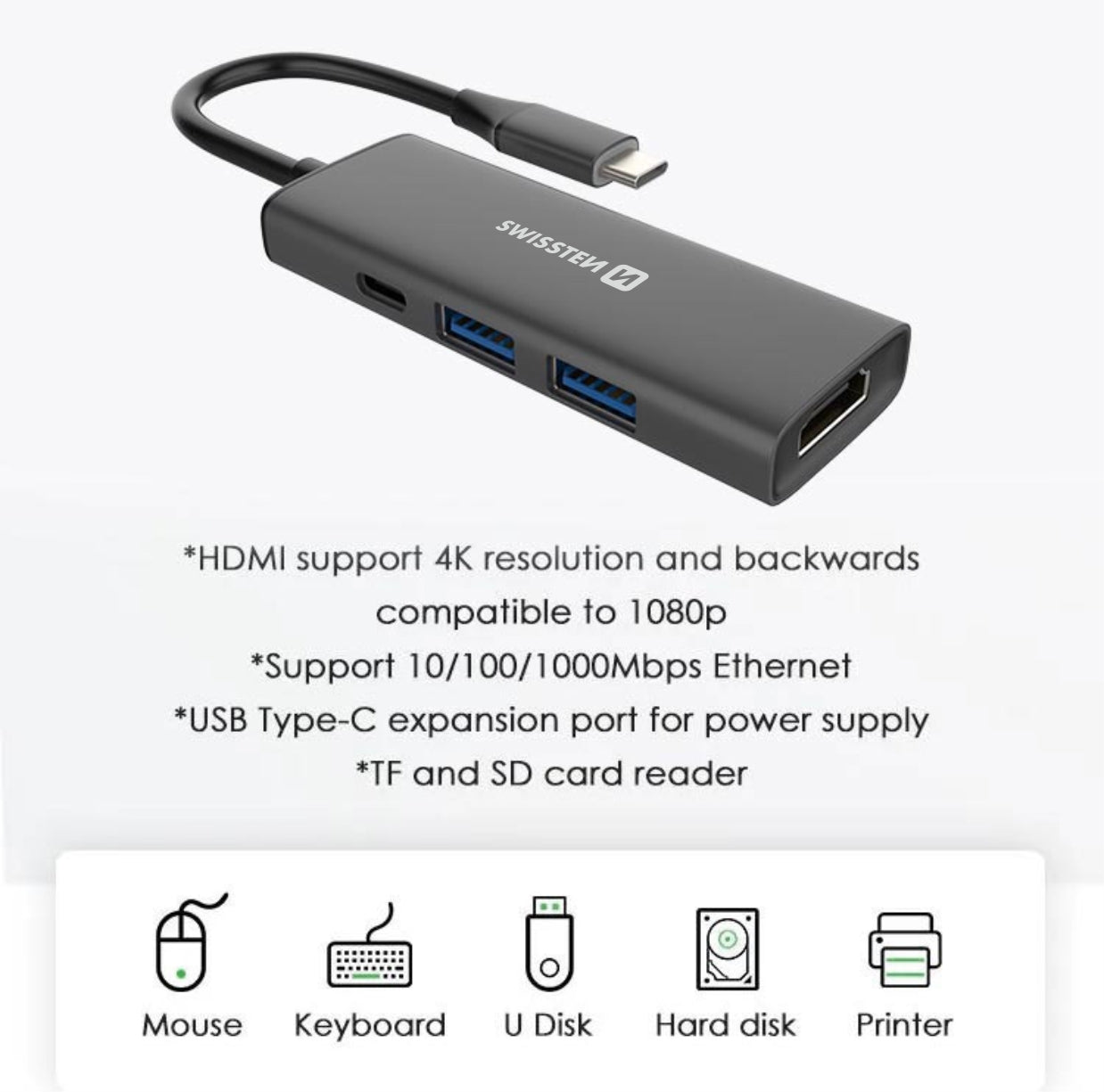 SWISSTEN HUB USB-C 4 IN 1 HDMI 4K 44040201