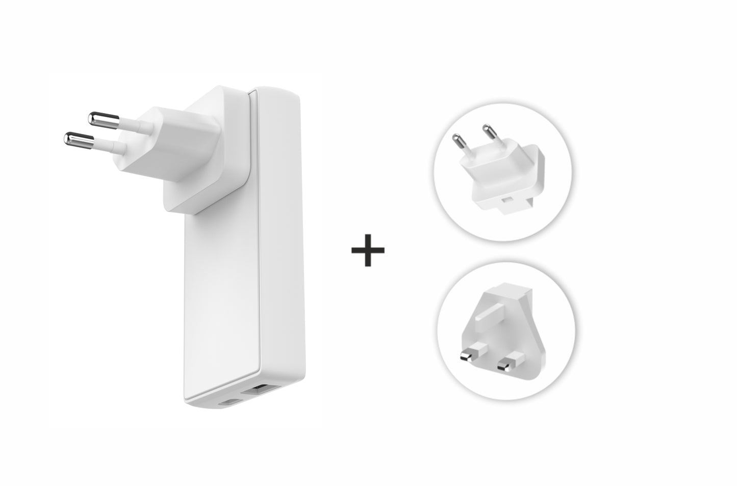 SWISSTEN WORLD TRAVEL CHARGER CARICABATTERIE 65W DUE PORTE (USB-A USB-C) GaN Quick Charge 3.0 CON TRE ADATTATORI 22071420