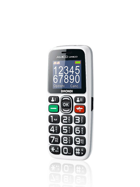 TELEFONO CELLULARE TASTI E NUMERI GRANDI BRONDI AMICO UNICO BIANCO