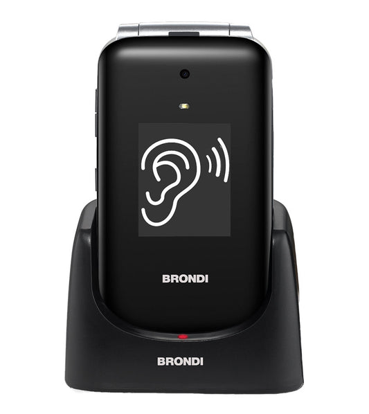 TELEFONO CELLULARE A CONCHIGLIA CON BASE DI RICARICA E TASTI E NUMERI GRANDI BRONDI AMICO SUPERVOICE