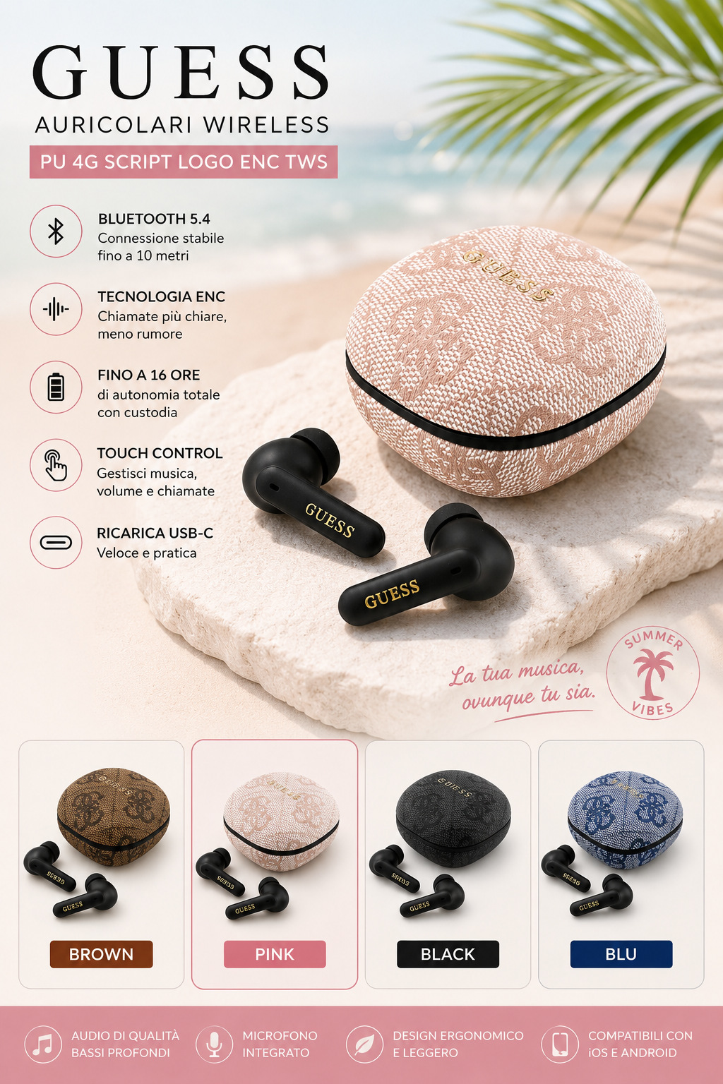 GUESS EARBUDS AURICOLARI STEREO BLUETOOTH