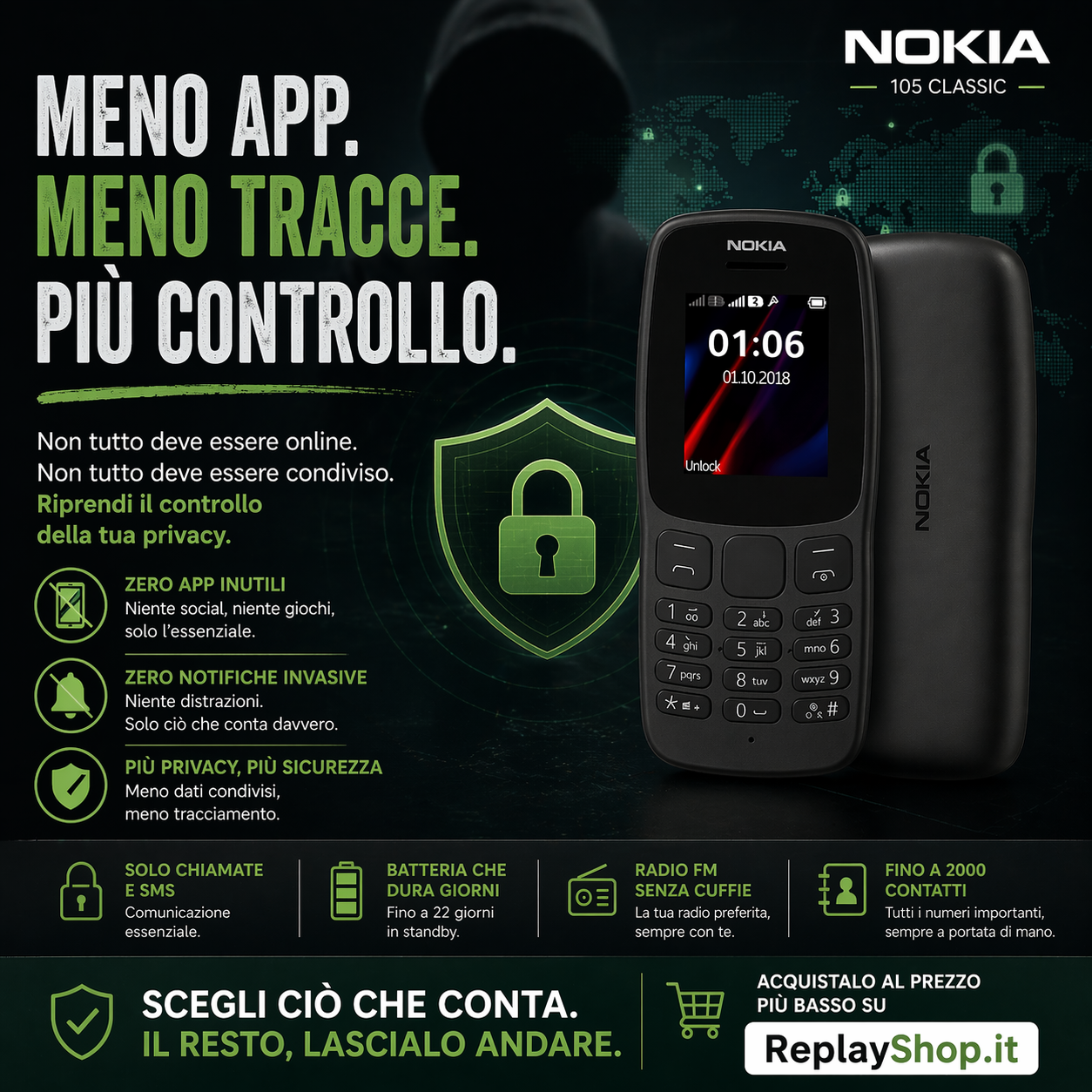 TELEFONO CELLULARE NOKIA 106 DUAL SIM TA-1114 DS