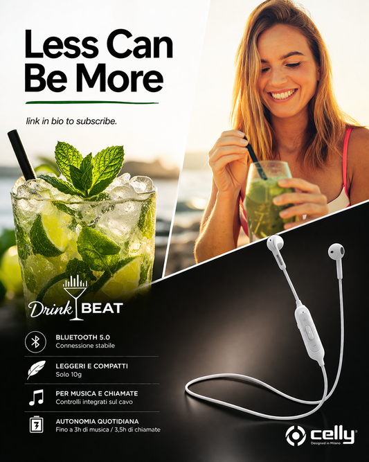 CELLY AURICOLARI STEREO BLUETOOTH 5.O BIANCHI DRINK BEAT DRINKBHMOJITOWH
