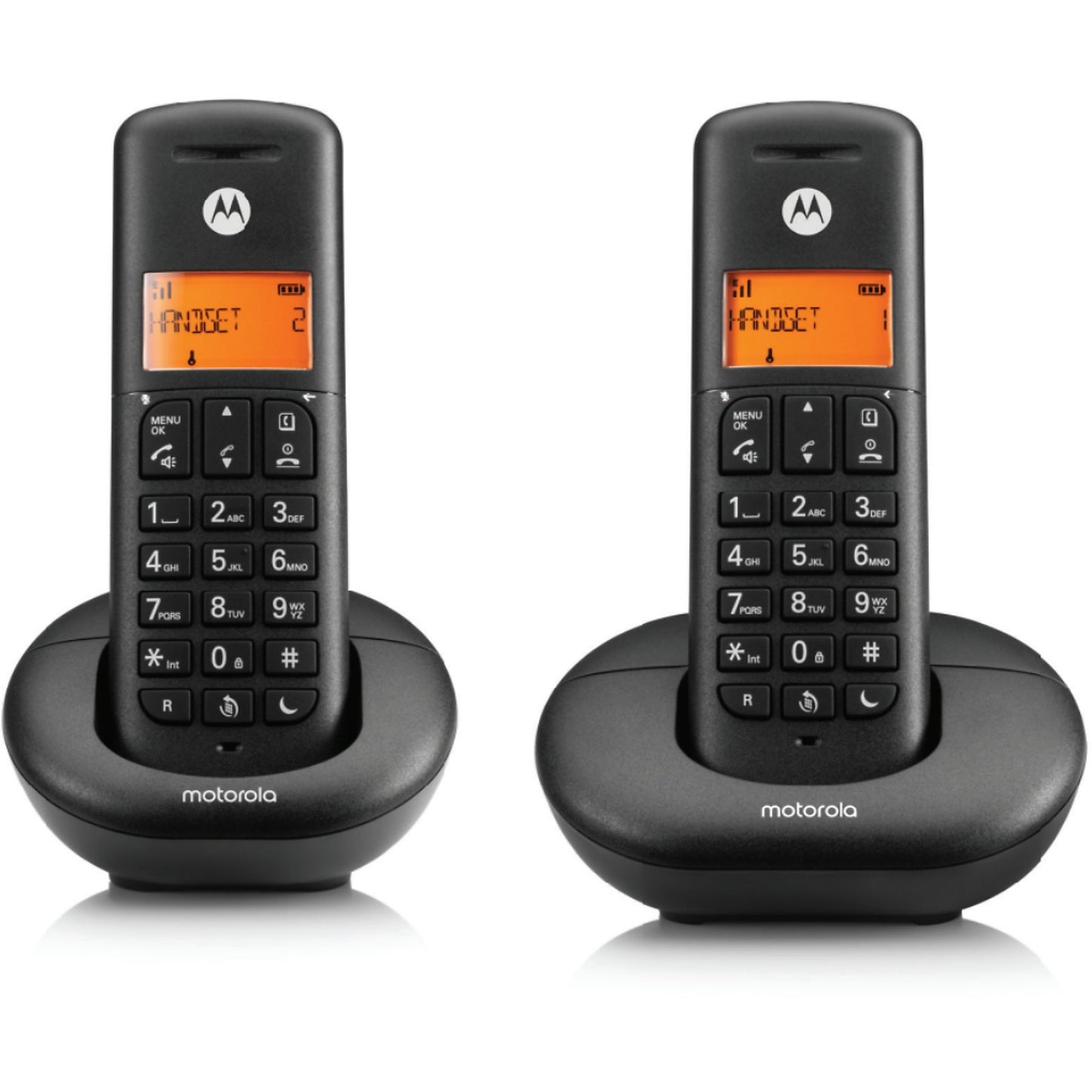 MOTOROLA TELEFONO CORDLESS DOPPIO CON VIVAVOCE DISPLAY ILLUMINATO BLOCCO CHIAMATE E202