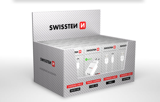 SWISSTEN 25 PEZZI BOX DA BANCO RICARICA SET1BOX CARICABATTERIE CON CAVO DATI