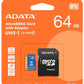 ADATA microSDHC 64GB CLASSE 10 UHS-1 U1 CON ADATTATORE AUSDX64GUICL10A1-RA1