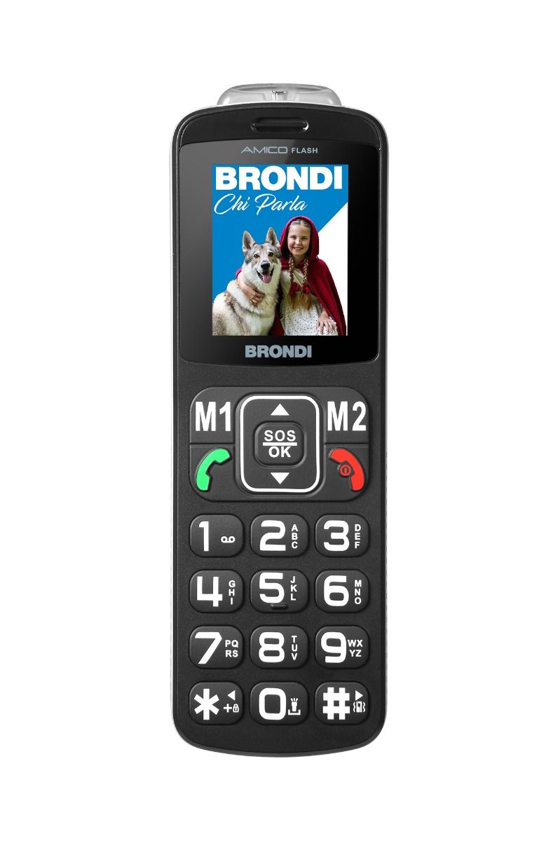 TELEFONO CELLULARE PER ANZIANI FACILE CON TASTO SOS BRONDI AMICO FLASH BLACK  NERO