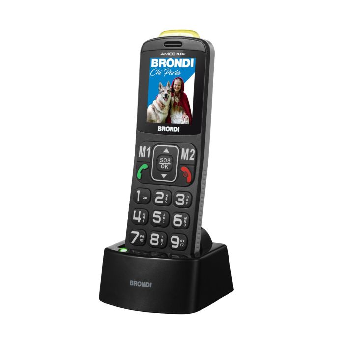 TELEFONO CELLULARE PER ANZIANI FACILE CON TASTO SOS BRONDI AMICO FLASH BLACK  NERO
