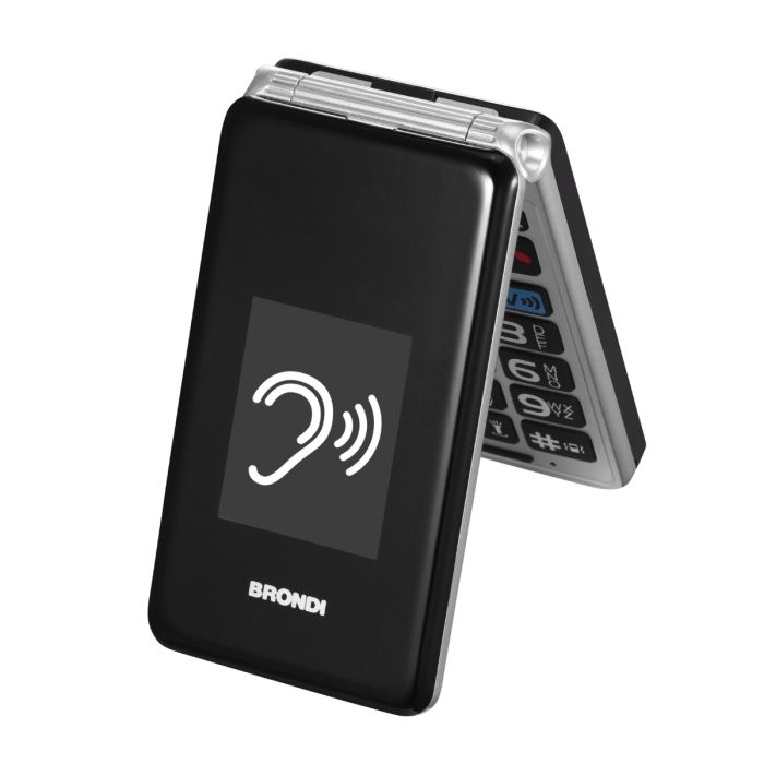 TELEFONO CELLULARE PER ANZIANI FACILE A CONCHIGLIA CON TASTO SOS BRONDI AMICO SUPER TV NERO