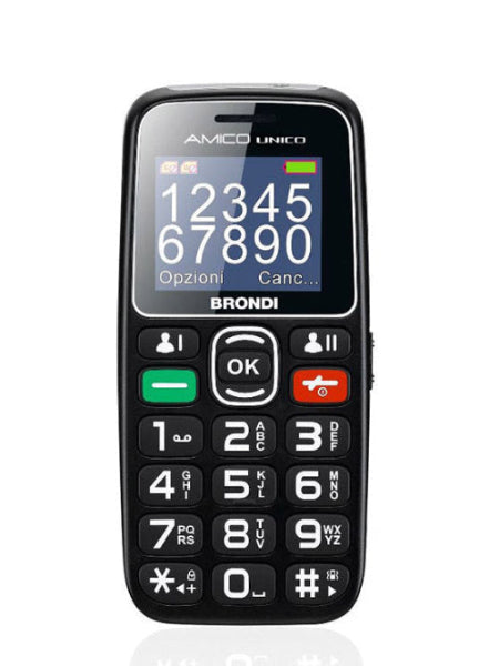 TELEFONO CELLULARE PER ANZIANI FACILE CON TASTO SOS BRONDI AMICO UNICO NERO