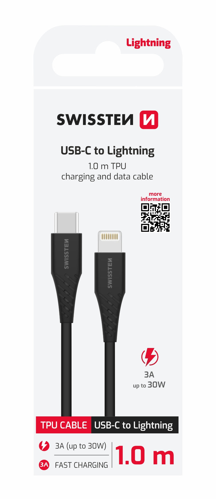 SWISSTEN CAVO DATI GOMMATO USB-C / LIGHTNING NERO DA 1 MT 3A 30W 71506513