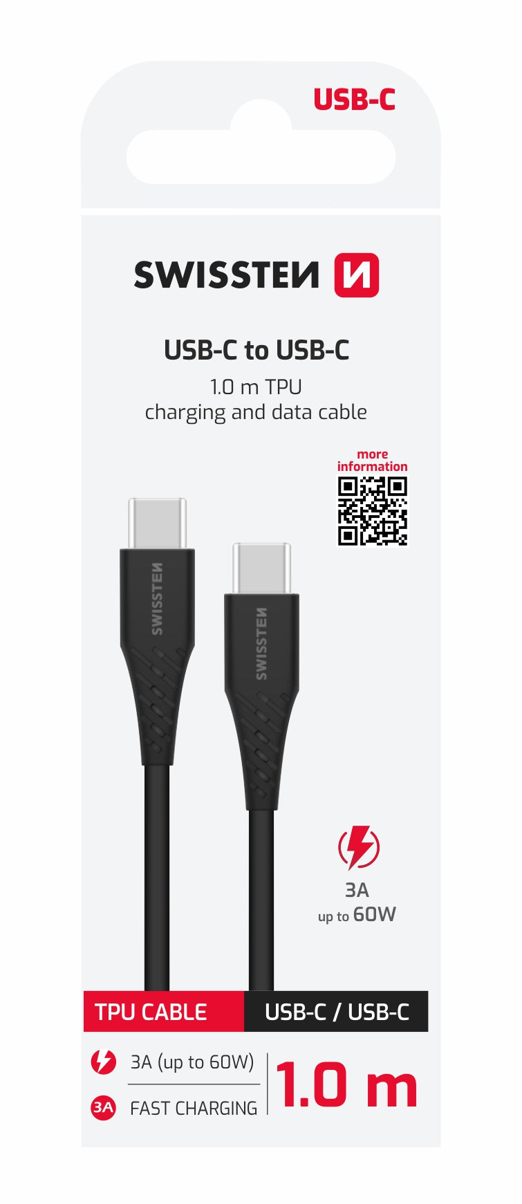 SWISSTEN CAVO DATI GOMMATO USB-C / USB-C NERO DA 1 MT 3A 60W 71506515