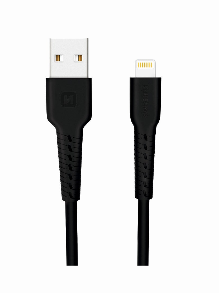 SWISSTEN CAVO DATI GOMMATO USB / LIGHTNING NERO DA 1 MT 2A 10W 71505540