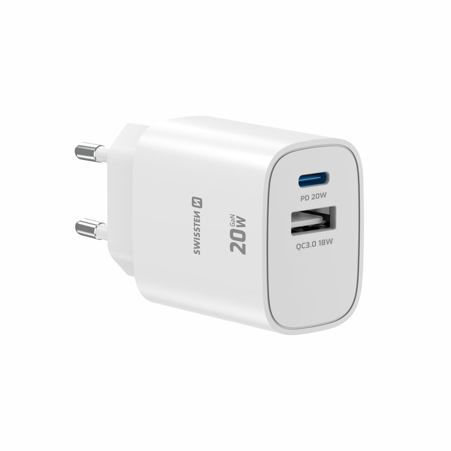 SWISSTEN CARICABATTERIE 20W DUO (USB-A+USB-C) POWER DELIVERY GaN QUICK CHARGER 3.0