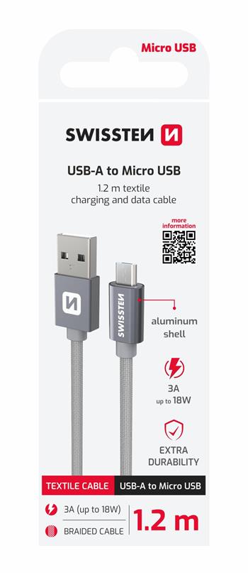 SWISSTEN CAVO DATI TESSILE USB-A MICRO USB DA 1,20 MT 71522202