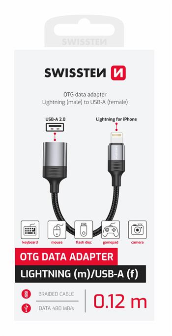 SWISSTEN ADATTATORE DI RICARICA ED OTG (TRASFERIMENTO DATI FINO A 480 MB/s) DA USB-A A LIGHTNING  73501217