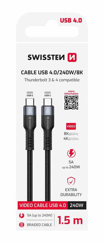 SWISSTEN CAVO DATI VIDEO 4K 8K USB-C / USB-C DA 1,5 MT 240W USB 4.0 72501204