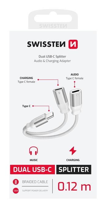 SWISSTEN SPLITTER ADATTATORE AUDIO E RICARICA USB-C MASCHIO USB-C FEMMINA X2 73502305