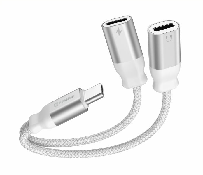 SWISSTEN SPLITTER ADATTATORE AUDIO E RICARICA USB-C MASCHIO USB-C FEMMINA X2 73502305