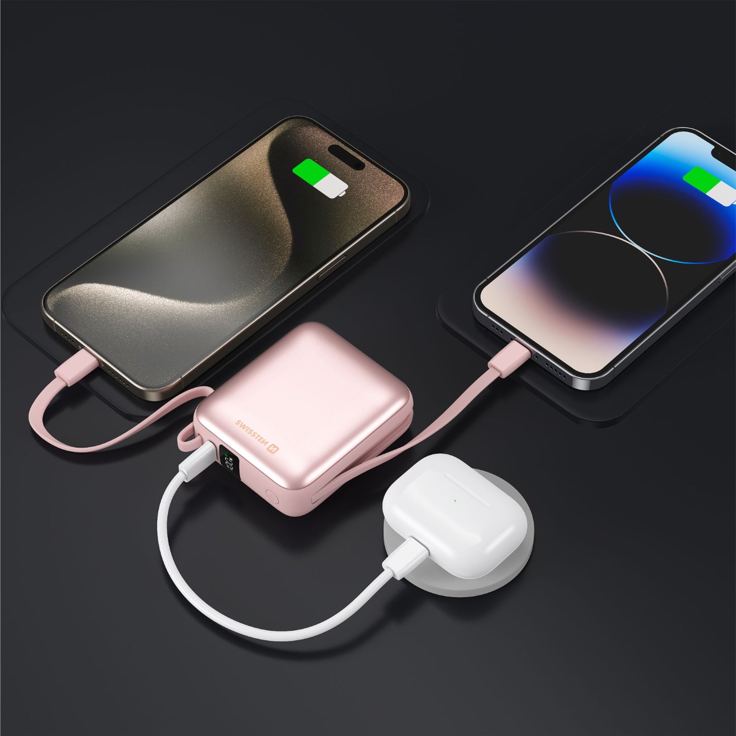 SWISSTEN POWER BANK 10000mAh CON LED DISPLAY E CAVI INTEGRATI USB-C E LIGHTNING 22.5W 22013985