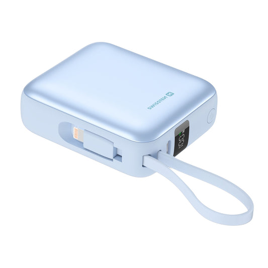 SWISSTEN POWER BANK 10000mAh CON LED DISPLAY E CAVI INTEGRATI USB-C E LIGHTNING 22.5W 22013984