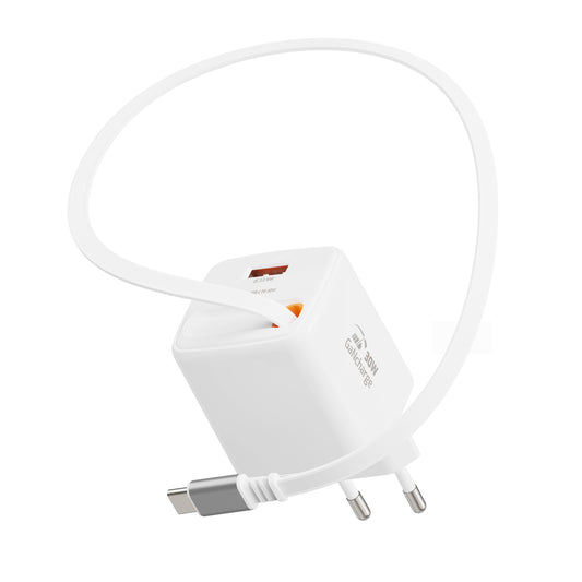 SWISSTEN CARICABATTERIE 30W POWER DELIVERY GaN CON CAVO RETRATTILE  USB-C E PORTA USB 18W 22070203