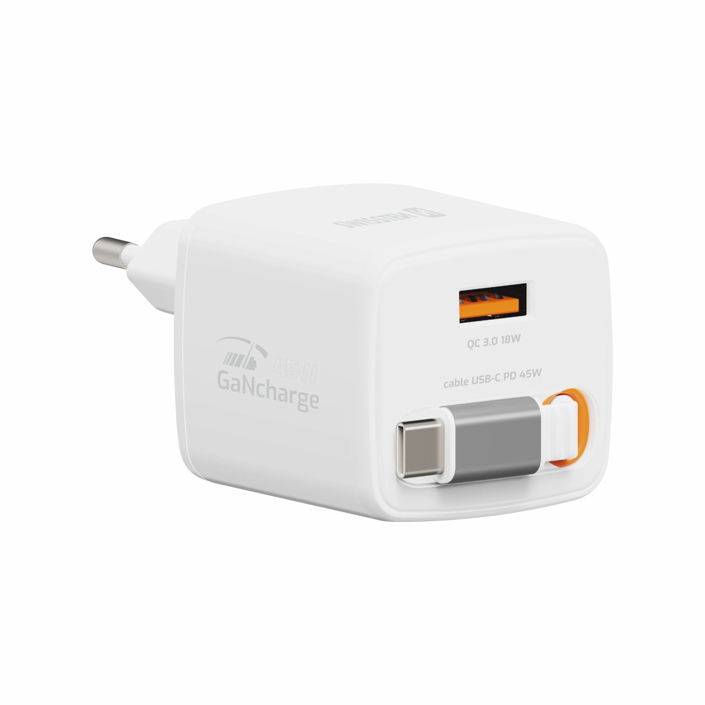 SWISSTEN CARICABATTERIE 45W POWER DELIVERY GaN CON CAVO RETRATTILE  USB-C E PORTA USB 18W 22071350